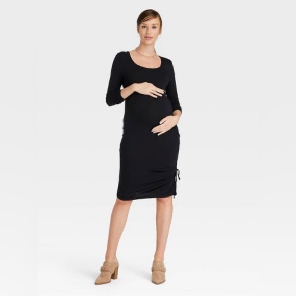 Isabel Maternity by Ingrid & Isabel Dresses & Skirts - Black Long Sleeve Rushed Bodycon Maternity Dress - Isabel Maternity XS